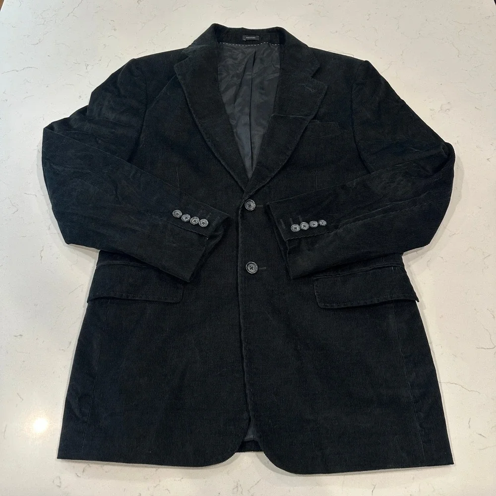 Express Design Studio Mens Black Corduroy Blazer 2 Button Sport Coat 38R